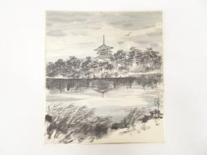 錦艸造　「風景」図　色紙